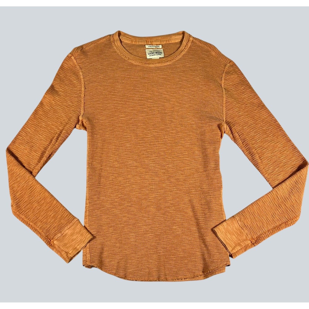 Lucky Brand Mens Lived In Thermal Waffle Knit Shirt Burnt Orange Size Small - Picture 2 of 14